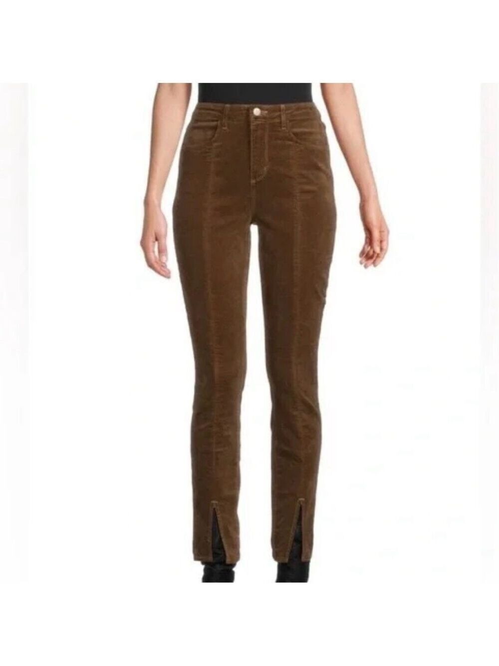 L'AGENCE Brown suede truffle high rise ankle slit Slim Trousers size 28